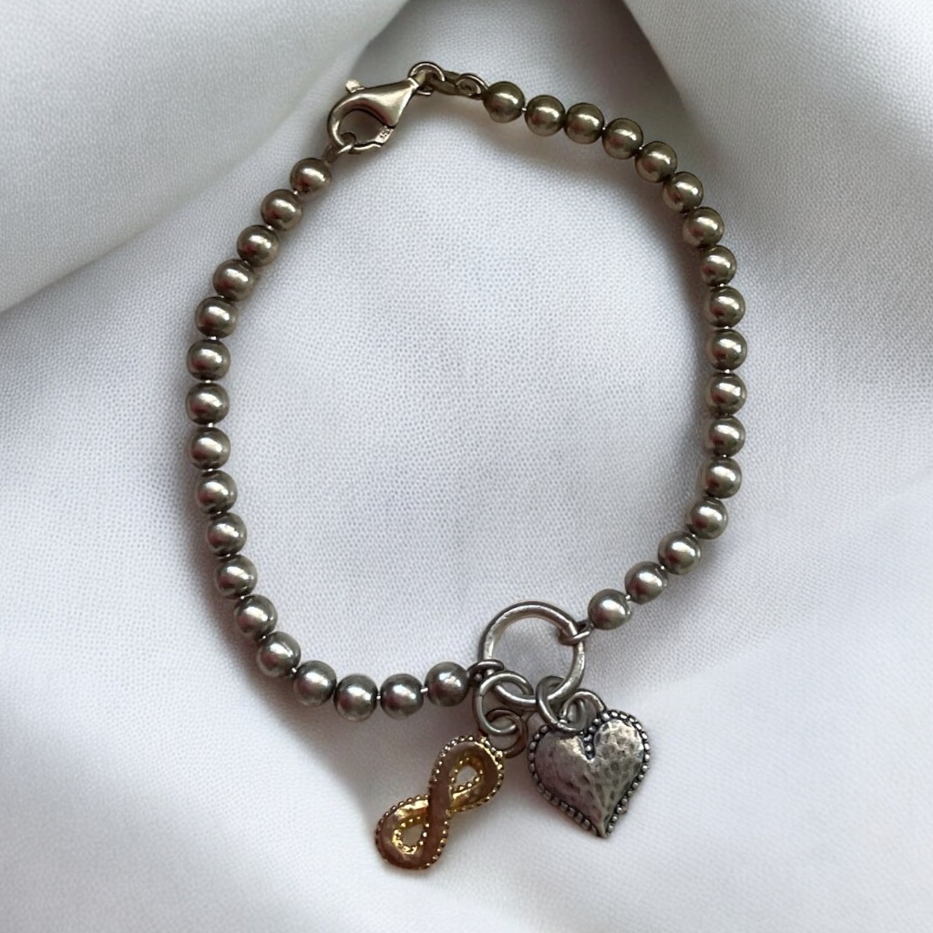 John Hardy Jai Sterling Silver & Gold Heart & Infinity Charm Bead Bracelet- 7”